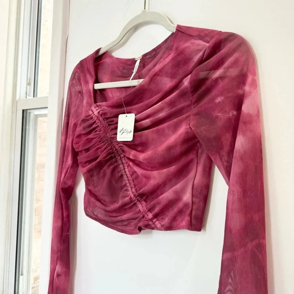 NWT Free People Supernova Set Two Piece Skirt Crop Top Long Sleeve Pink - Picture 10 of 15